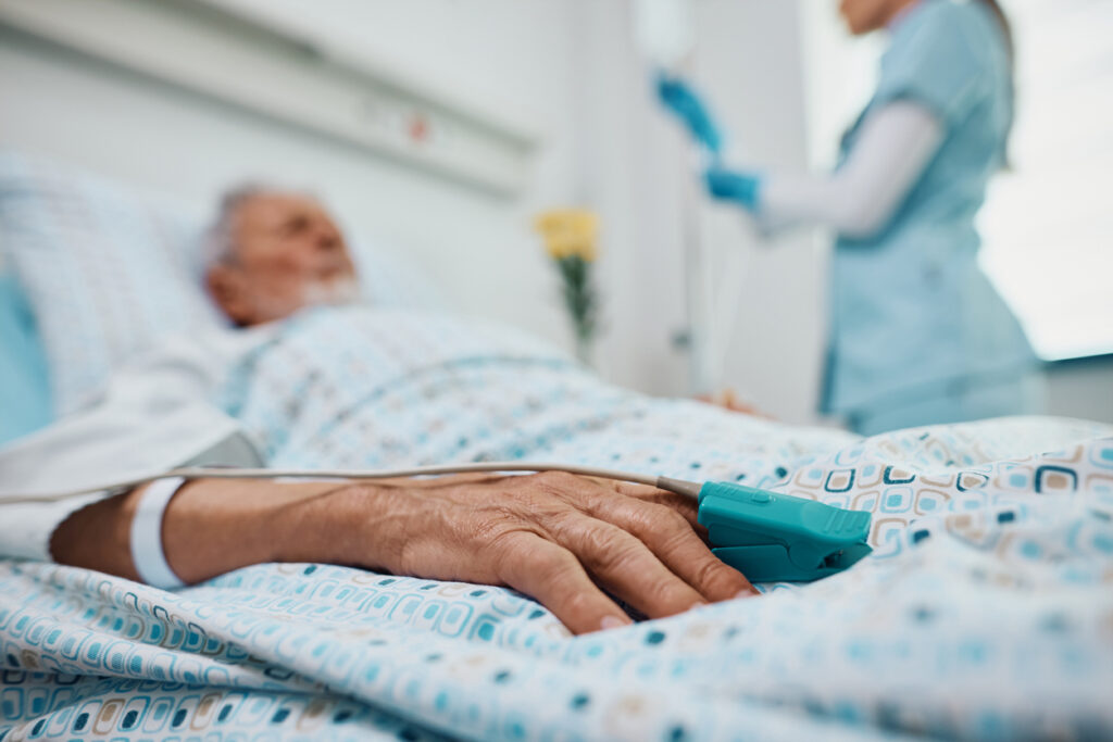 A person in a hospital bed with a salmonella infection